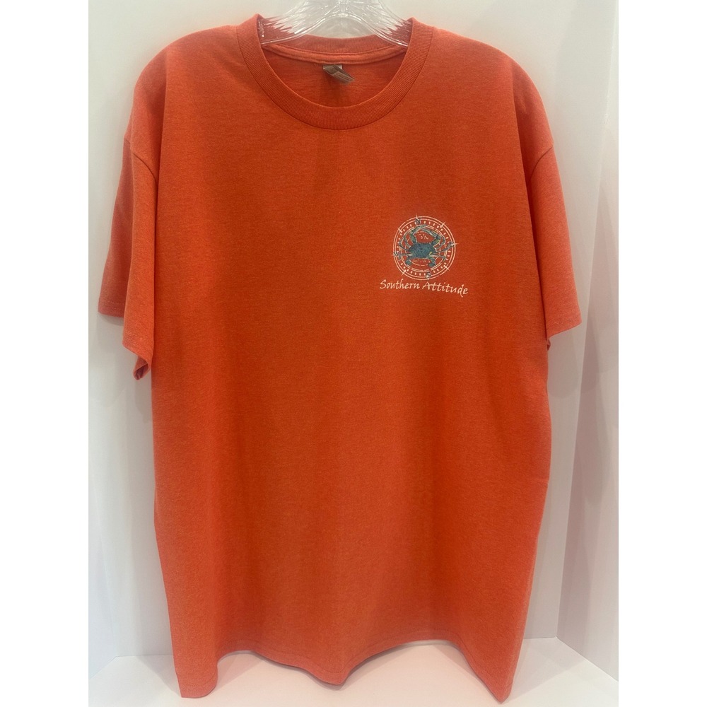 Southern Attitude Salty Blue Crab Compass Graphic T-Shirt Orange Mens Large